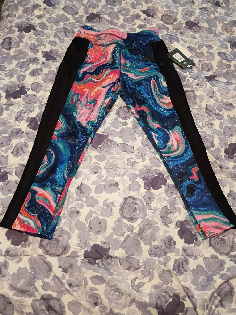 Avia Girls Multicolor Galaxy Leggings with Black Side Panels
